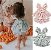 Muslin Lace Ruffle Vintage Romper Set with Bloomers.
